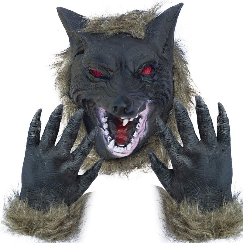 Lynkaye Holloween Horror Mask Party Cosplay Costume Werewolf Dress Up Mask - Wolf Head Mask and Claws - Image 1